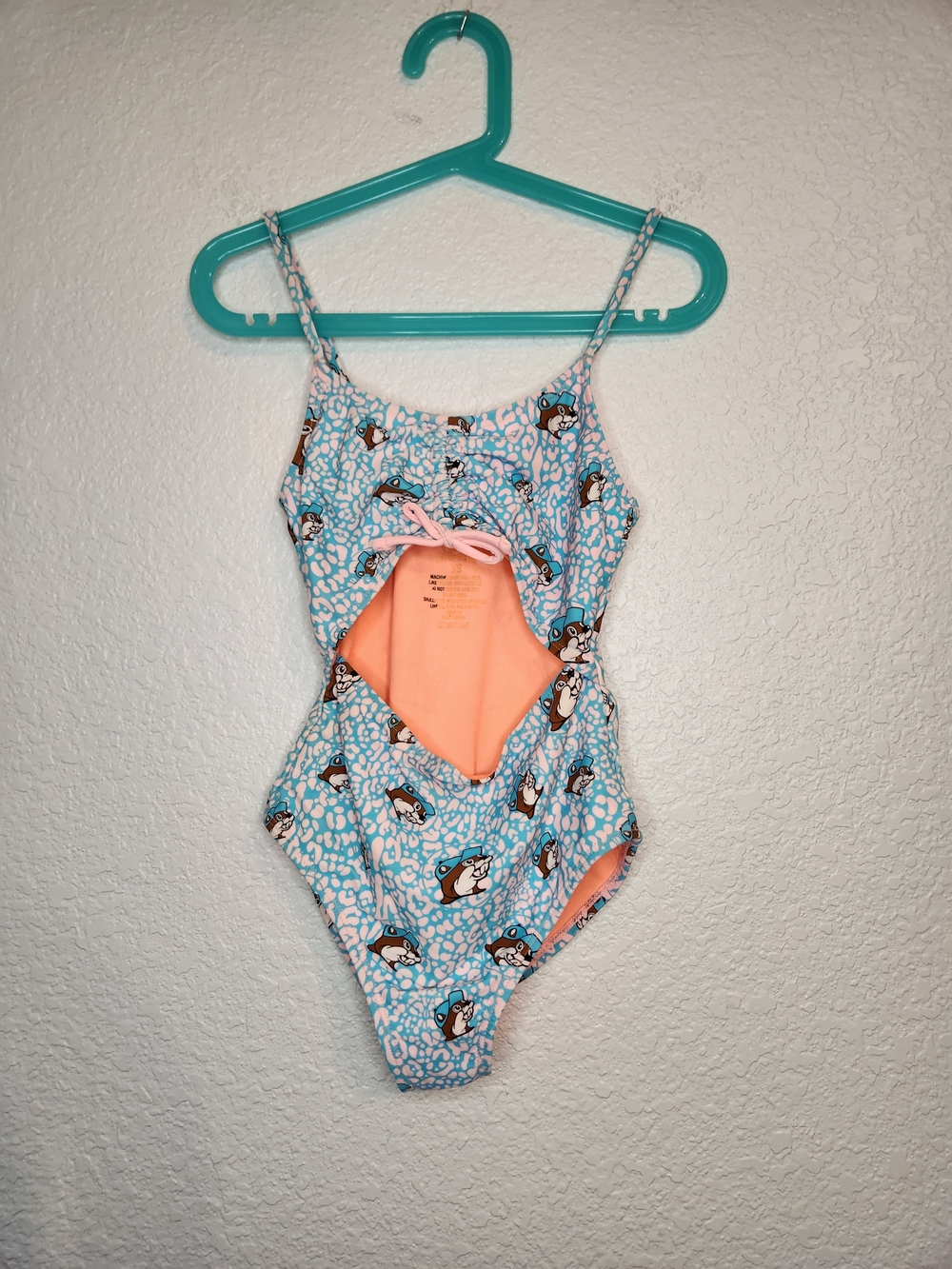 Buc-ee's youth girls' blue leopard print cutout one-piece swimsuit youth S